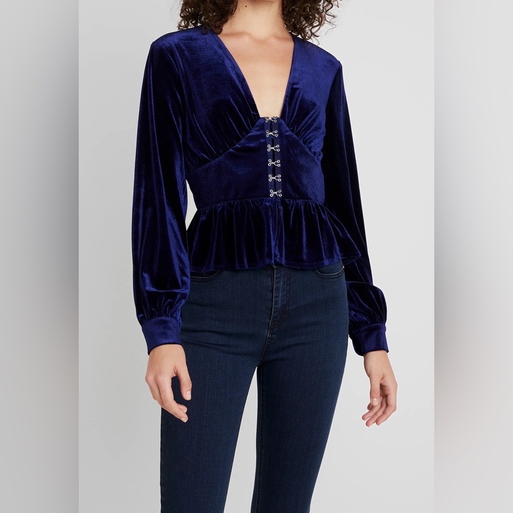 NWOT Missguided Crushed Velvet Corset Top In Dark Blue Women’s Plus Size 14 - Picture 2 of 15